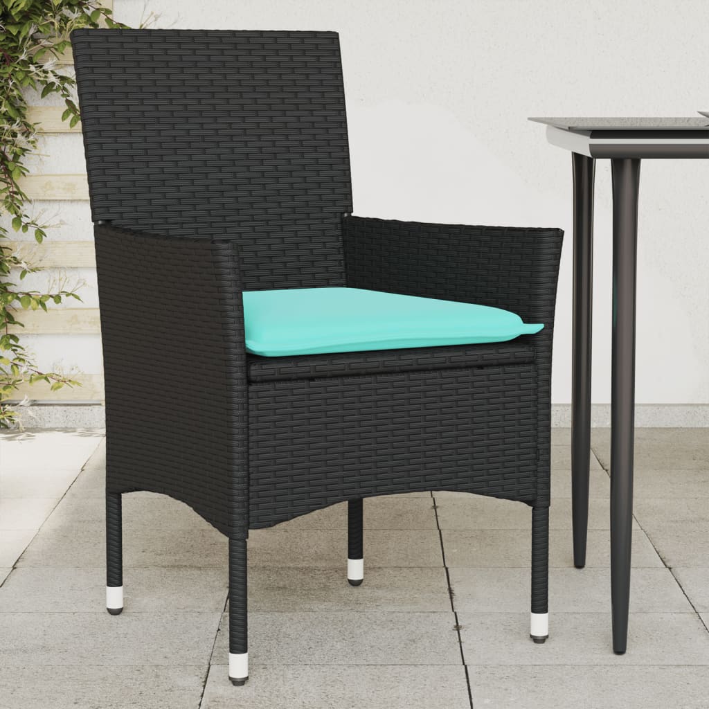 Sedie da Giardino con Cuscini 2 pz Nere in Polyrattan | homemem39