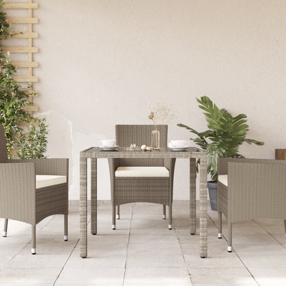 Tavolo Giardino Piano Vetro Grigio Chiaro 90x90x75cm Polyrattan - homemem39