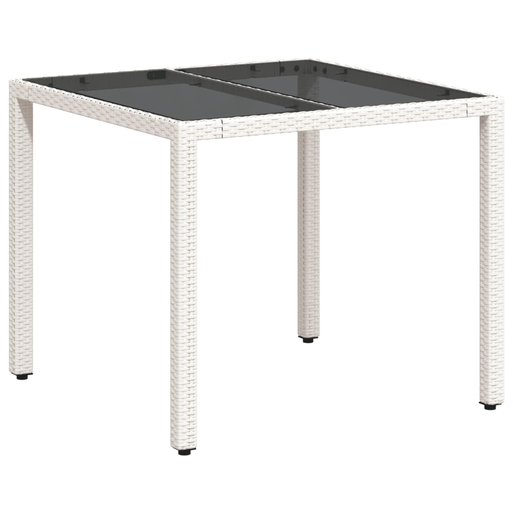 Tavolo Giardino con Piano Vetro Bianco 90x90x75 cm Polyrattan - homemem39