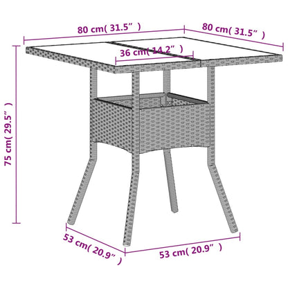 Tavolo Giardino Piano Vetro Grigio Chiaro 80x80x75cm Polyrattan - homemem39