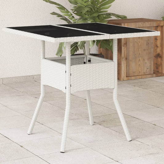 Tavolo Giardino con Piano Vetro Bianco 80x80x75 cm Polyrattan - homemem39