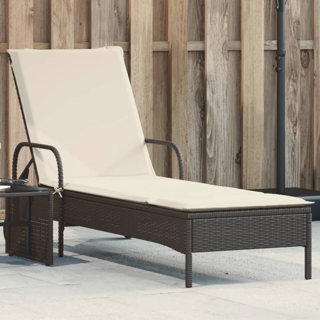 Lettino Prendisole con Ruote e Cuscino in Polyrattan Nero - homemem39