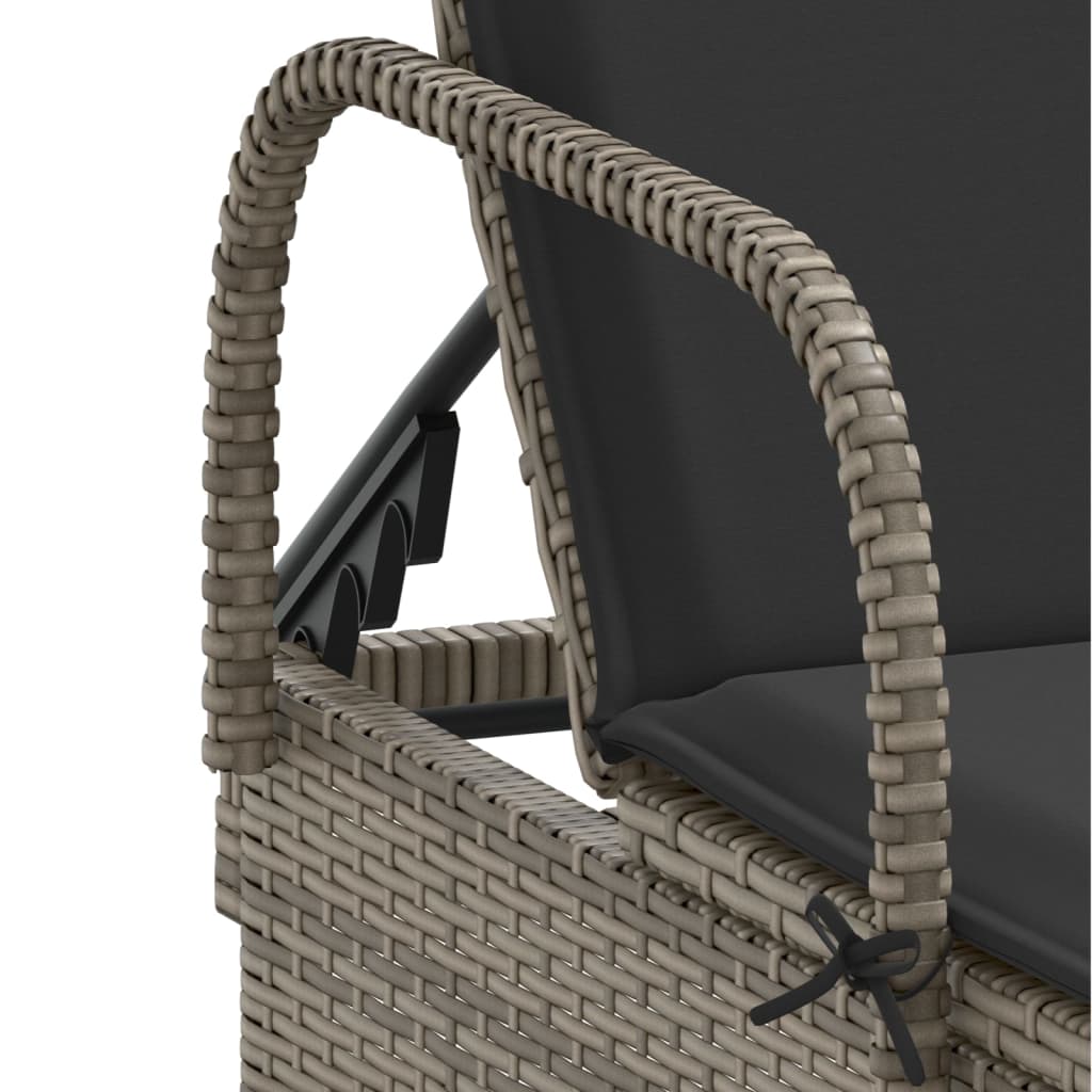 Lettino Prendisole con Ruote e Cuscino in Polyrattan Grigio - homemem39