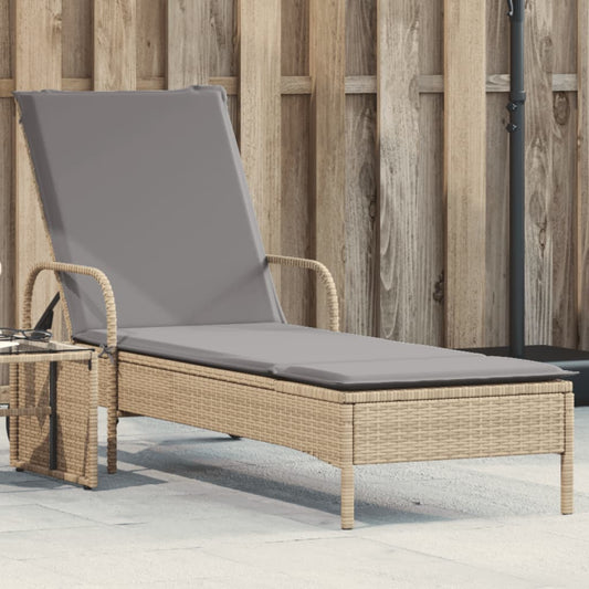 Lettino Prendisole con Ruote e Cuscino in Polyrattan Beige - homemem39