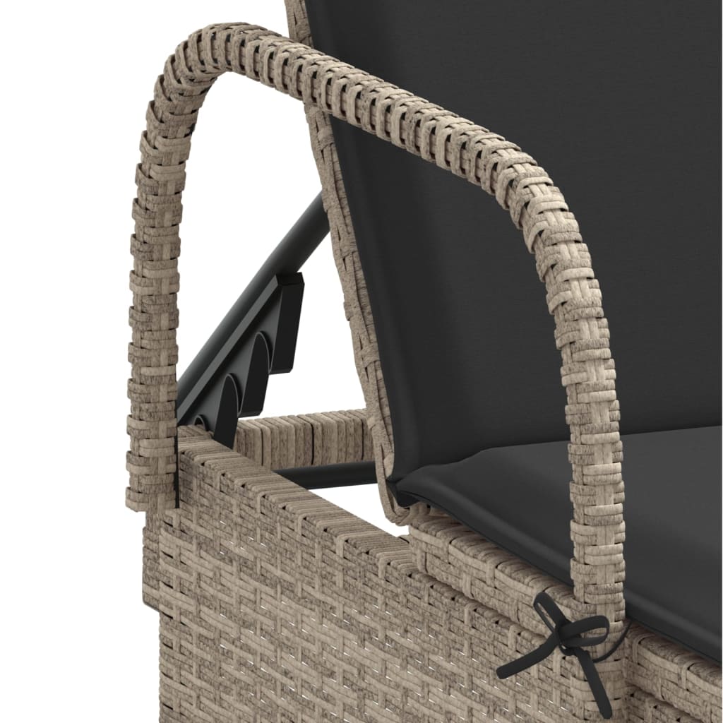 Lettino Prendisole con Ruote e Cuscino Polyrattan Grigio Chiaro - homemem39