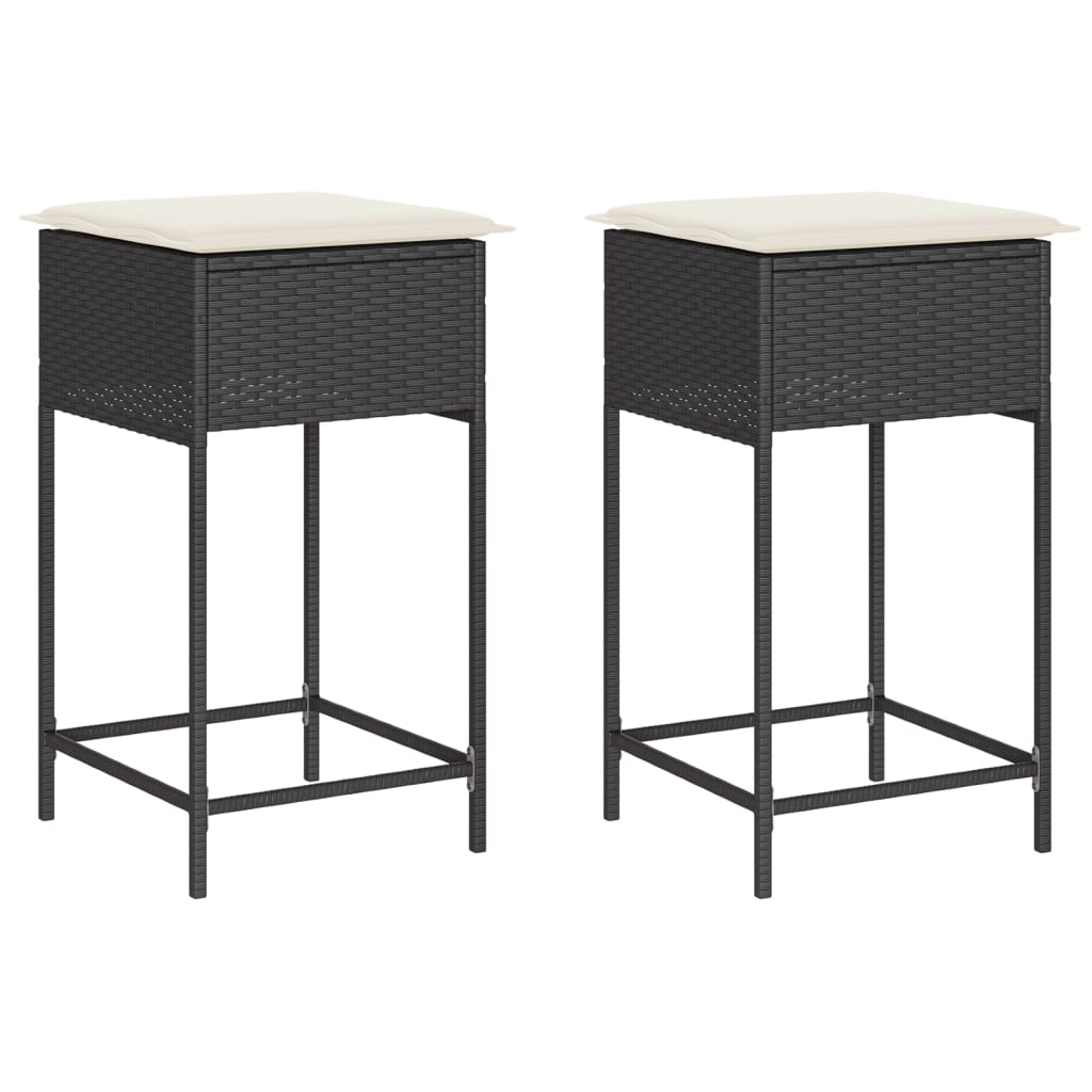 Sgabelli da Bar con Cuscini 2 pz Neri in Polyrattan - homemem39