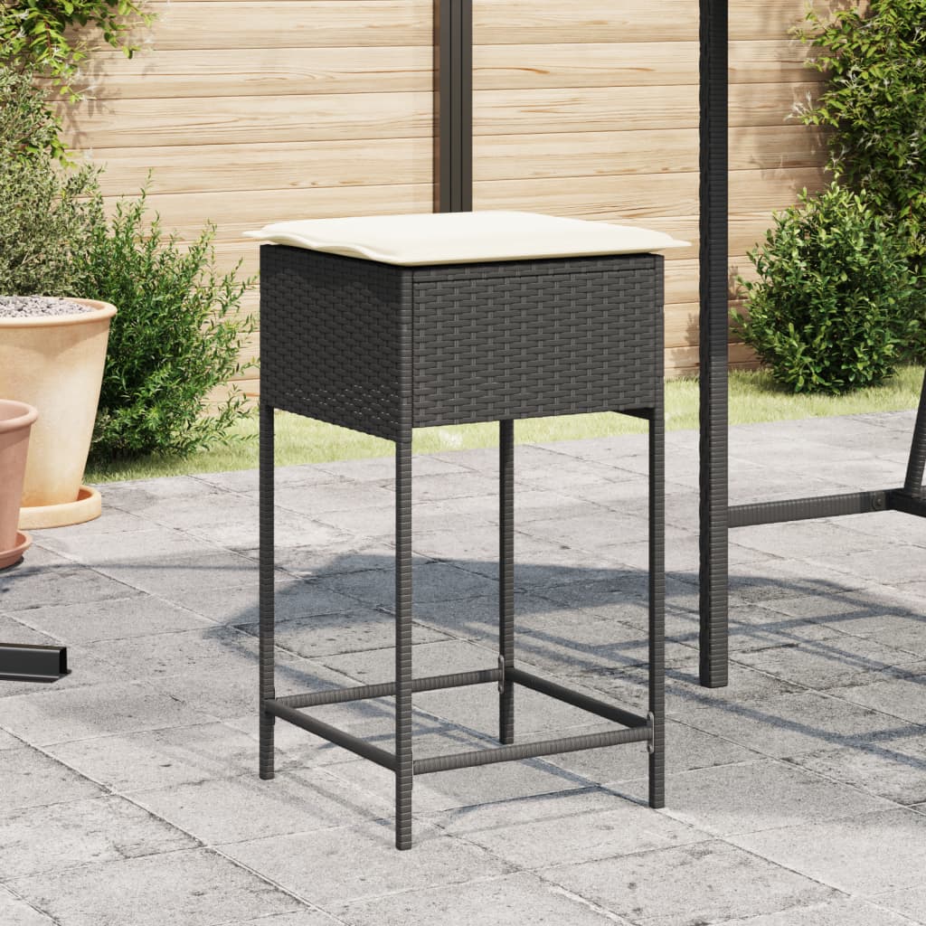 Sgabelli da Bar con Cuscini 2 pz Neri in Polyrattan - homemem39