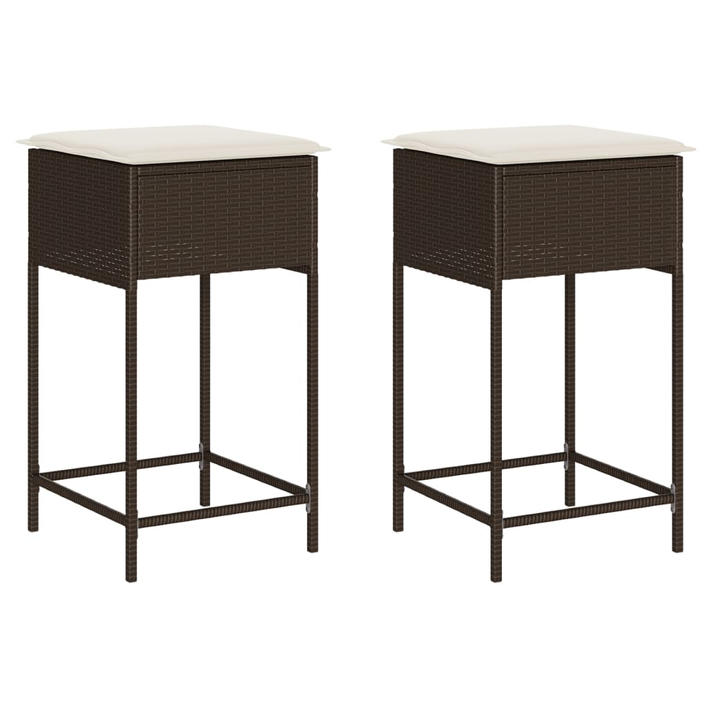 Sgabelli da Bar con Cuscini 2 pz Marroni in Polyrattan | homemem39