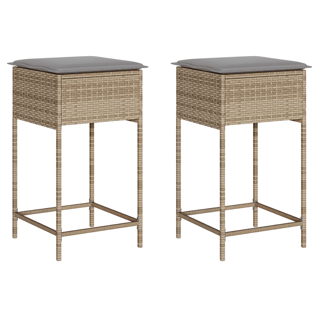 Sgabelli da Bar con Cuscini 2 pz Beige in Polyrattan - homemem39