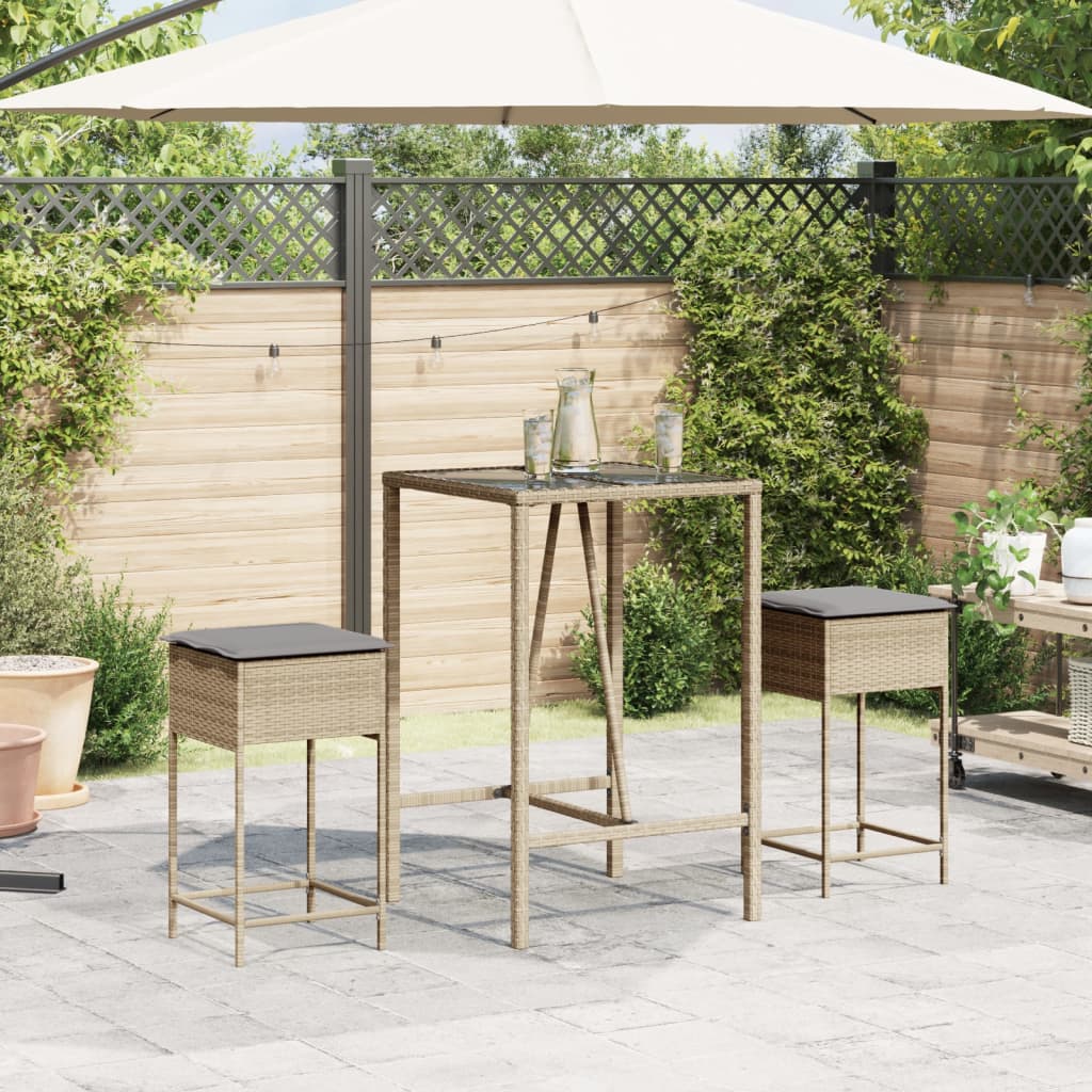Sgabelli da Bar con Cuscini 2 pz Beige in Polyrattan - homemem39