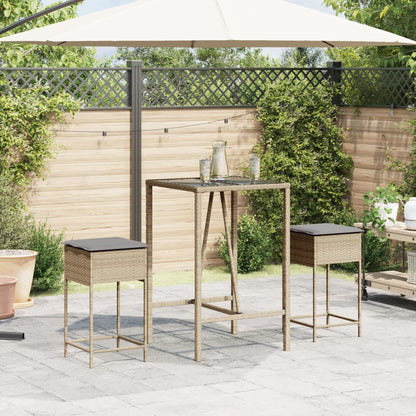 Sgabelli da Bar con Cuscini 2 pz Beige in Polyrattan - homemem39