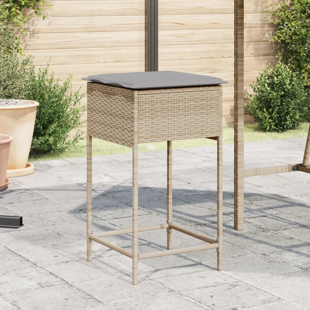 Sgabelli da Bar con Cuscini 2 pz Beige in Polyrattan - homemem39
