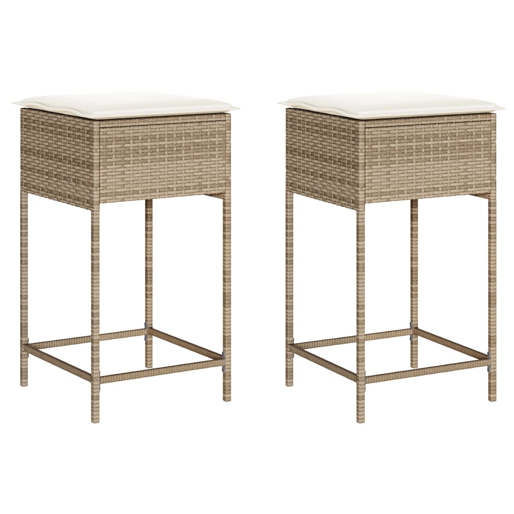 Sgabelli da Bar con Cuscini 2 pz Beige in Polyrattan - homemem39