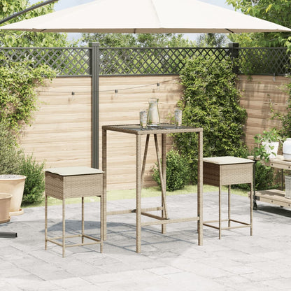 Sgabelli da Bar con Cuscini 2 pz Beige in Polyrattan - homemem39