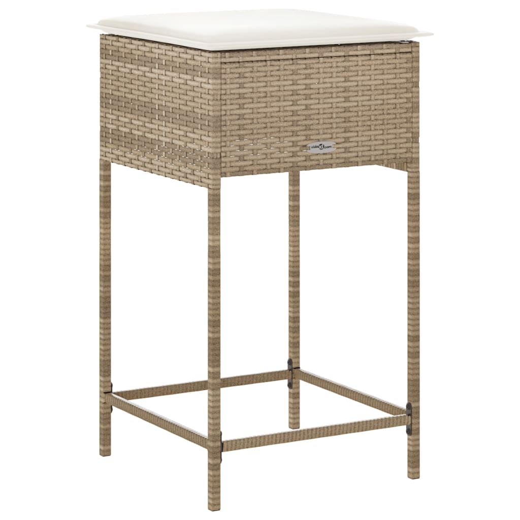 Sgabelli da Bar con Cuscini 2 pz Beige in Polyrattan - homemem39
