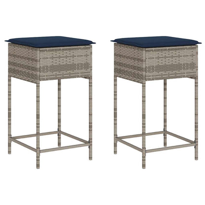 Sgabelli da giardino con Cuscini 2 pz in Polyrattan Grigio