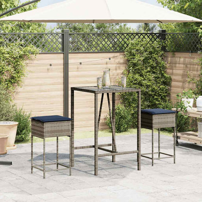Sgabelli da giardino con Cuscini 2 pz in Polyrattan Grigio