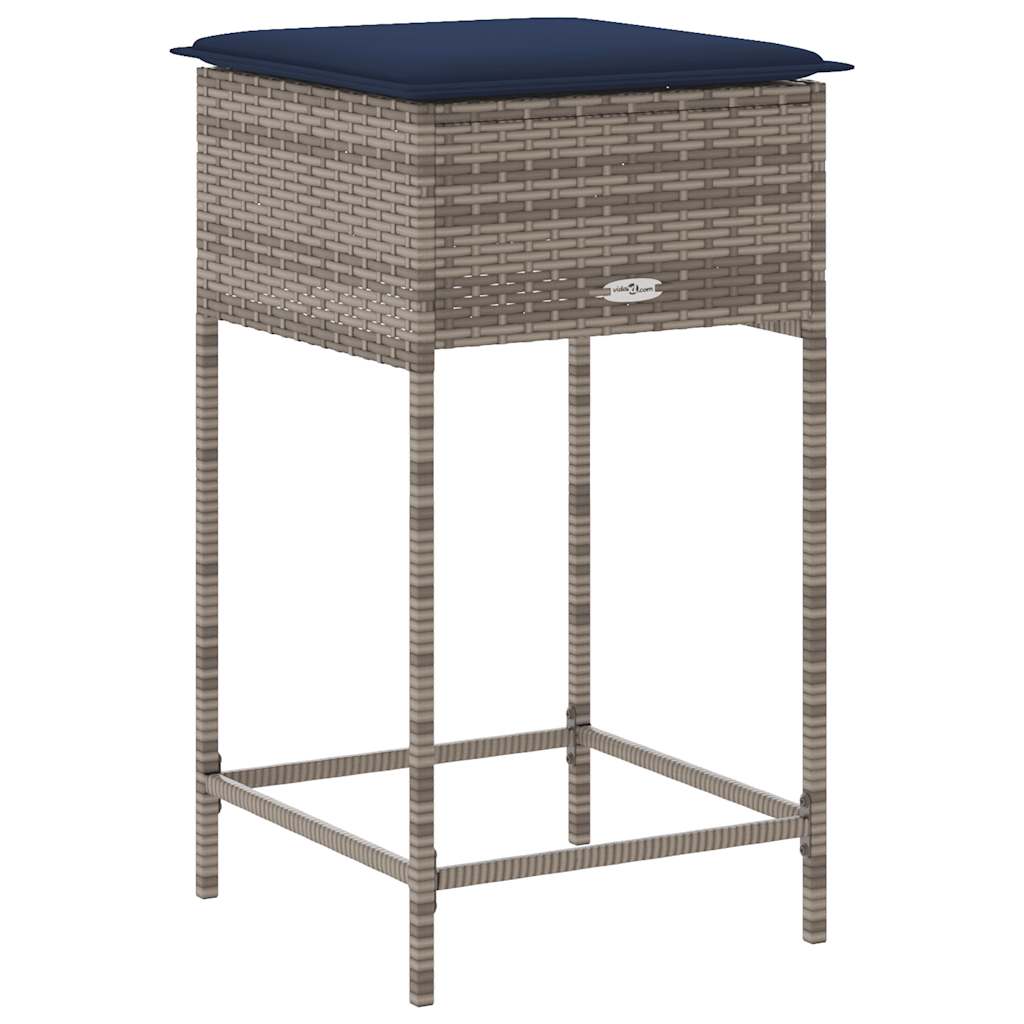 Sgabelli da giardino con Cuscini 2 pz in Polyrattan Grigio
