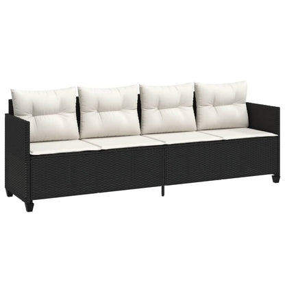 Lettino Prendisole con Cuscini Nero in Polyrattan - homemem39