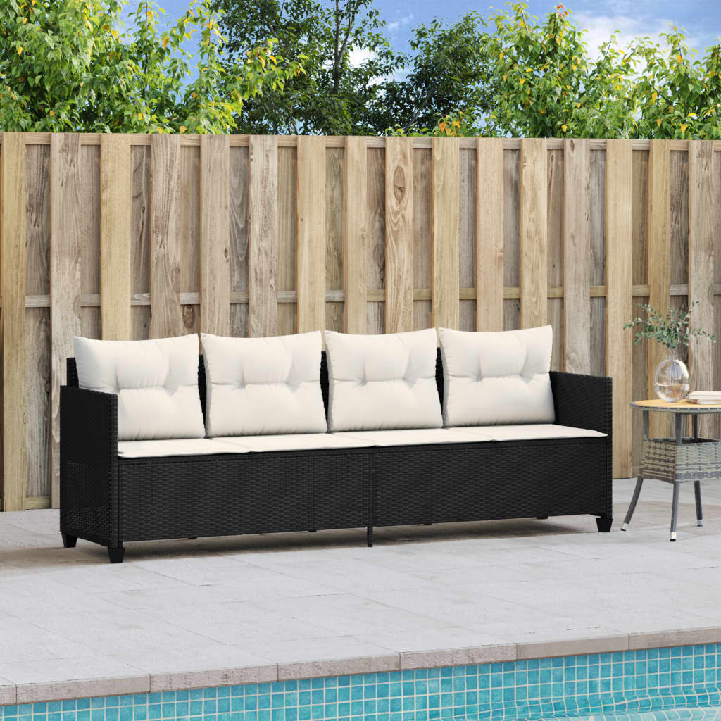 Lettino Prendisole con Cuscini Nero in Polyrattan - homemem39