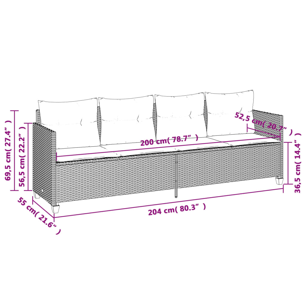 Lettino Prendisole con Cuscini Marrone in Polyrattan - homemem39