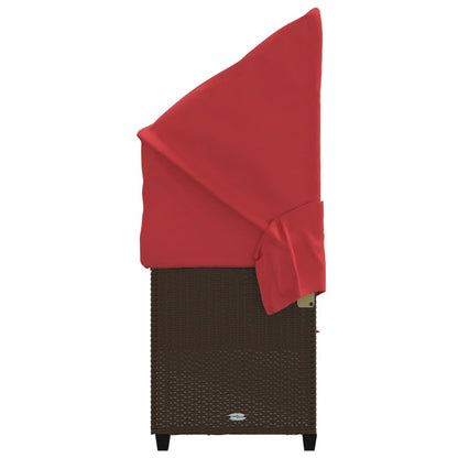 Lettino Prendisole con Baldacchino e Cuscini Marrone Polyrattan