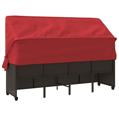 Lettino Prendisole con Baldacchino e Cuscini Marrone Polyrattan