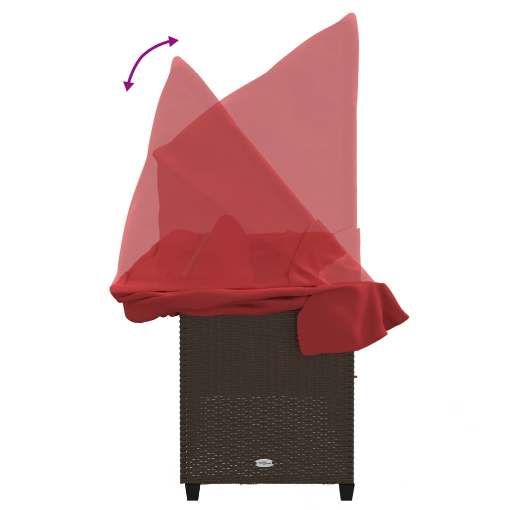 Lettino Prendisole con Baldacchino e Cuscini Marrone Polyrattan