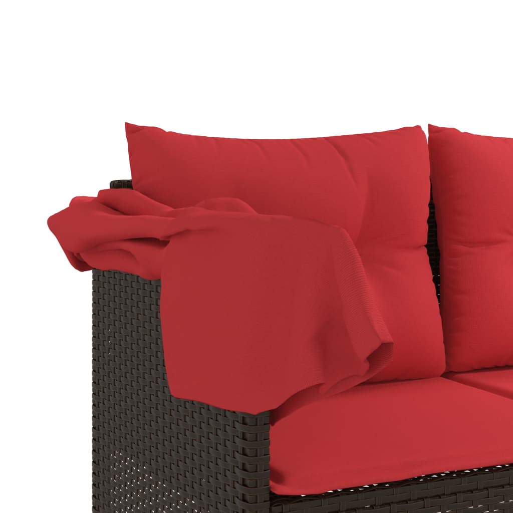 Lettino Prendisole con Baldacchino e Cuscini Marrone Polyrattan