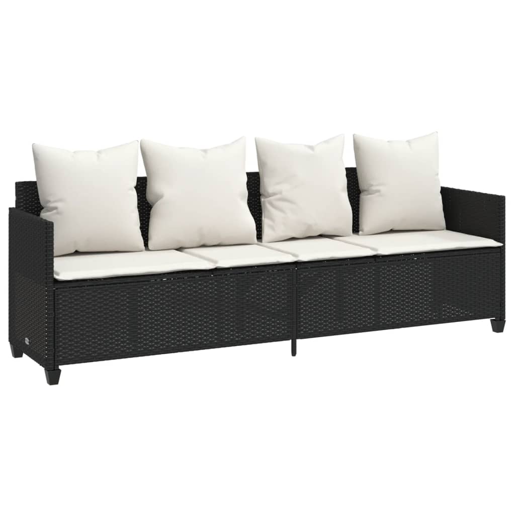 Lettino Prendisole con Cuscini Nero in Polyrattan - homemem39