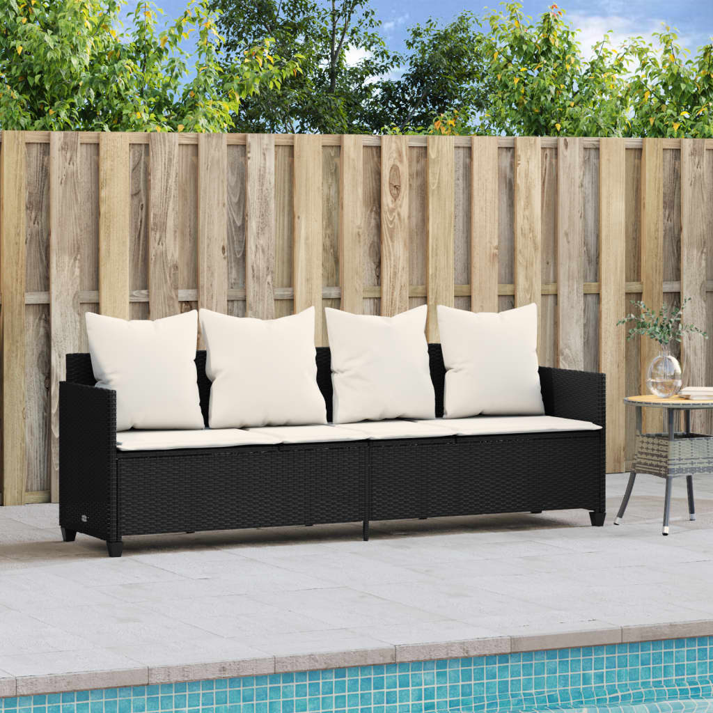 Lettino Prendisole con Cuscini Nero in Polyrattan - homemem39