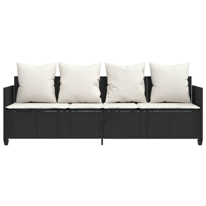 Lettino Prendisole con Cuscini Nero in Polyrattan - homemem39