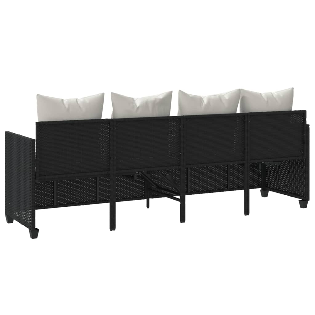 Lettino Prendisole con Cuscini Nero in Polyrattan - homemem39