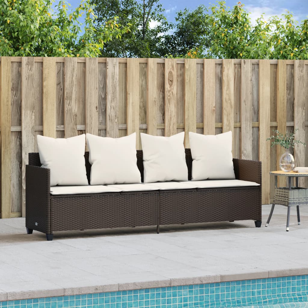 Lettino Prendisole con Cuscini Marrone in Polyrattan - homemem39