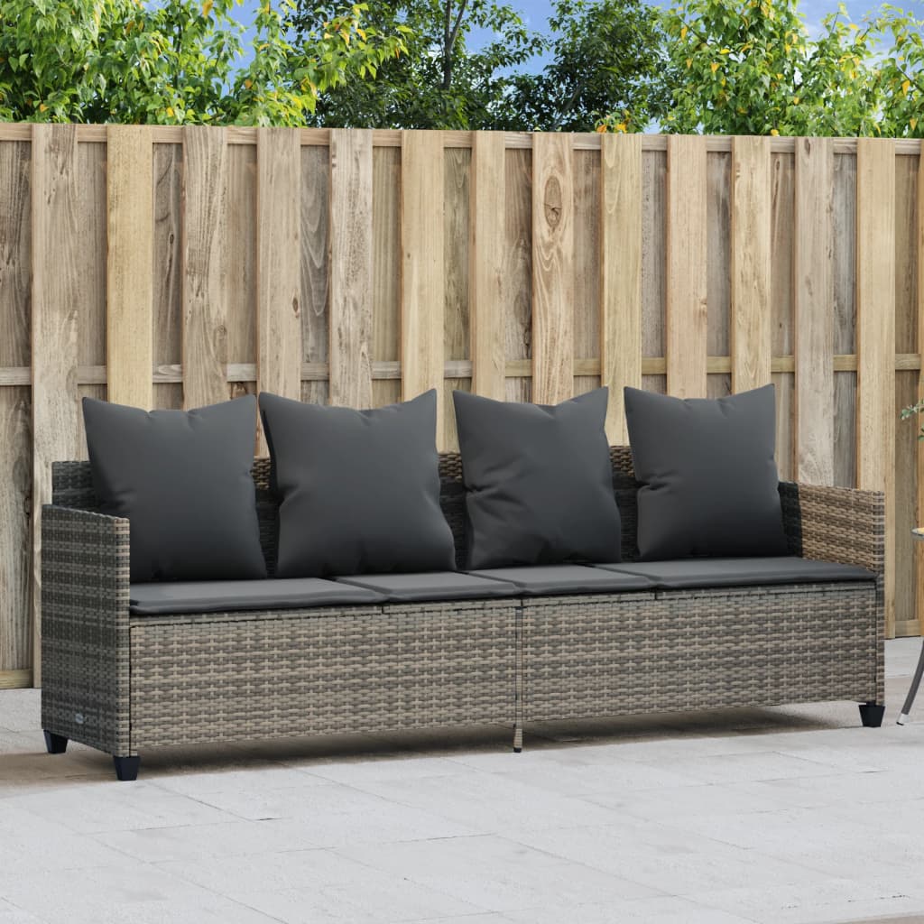 Lettino Prendisole con Cuscini Grigio in Polyrattan - homemem39