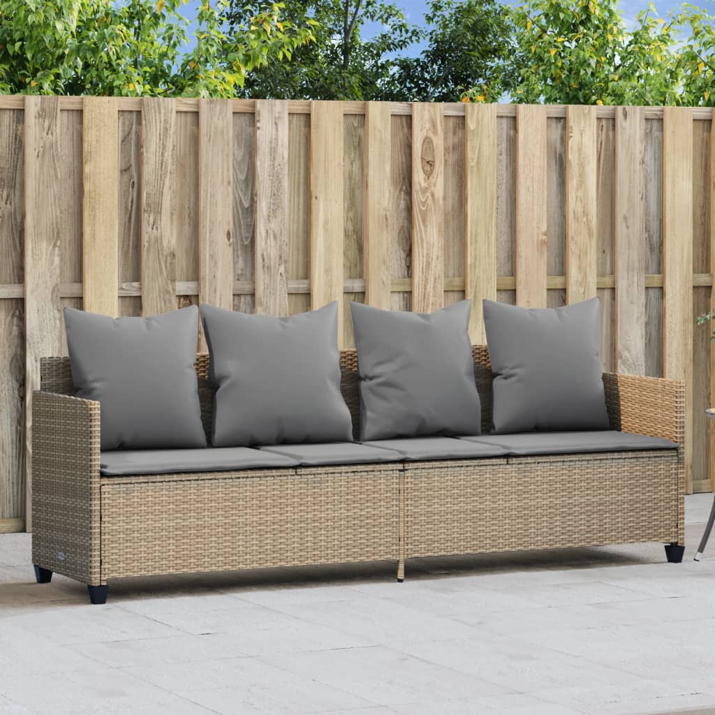 Lettino Prendisole con Cuscini Beige in Polyrattan - homemem39