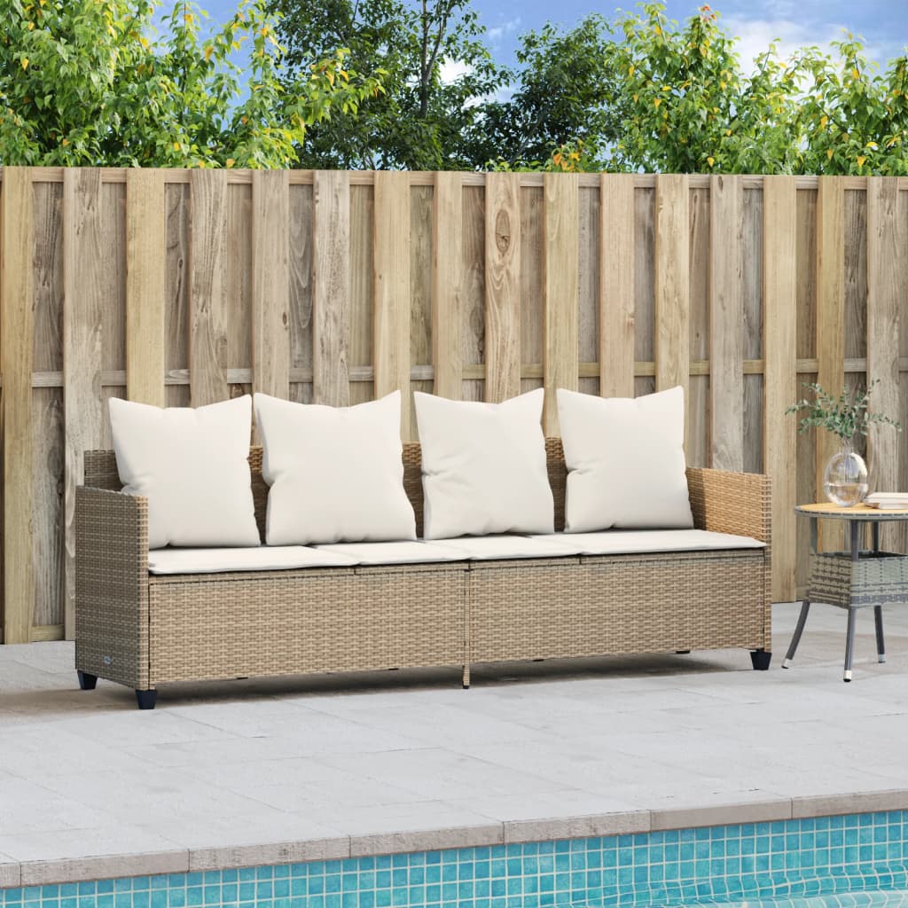 Lettino Prendisole con Cuscini Beige in Polyrattan - homemem39