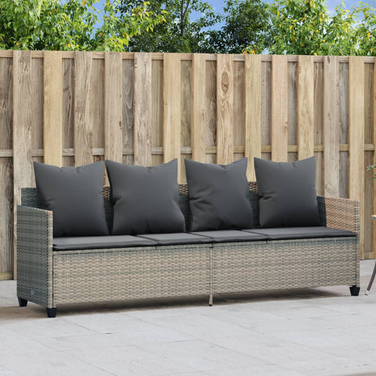 Lettino Prendisole con Cuscini Grigio Chiaro in Polyrattan - homemem39