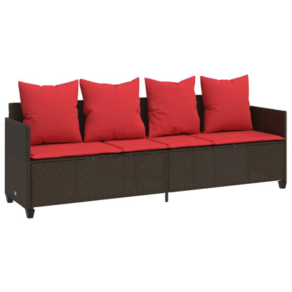 Lettino Prendisole con Cuscini Marrone in Polyrattan