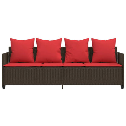 Lettino Prendisole con Cuscini Marrone in Polyrattan