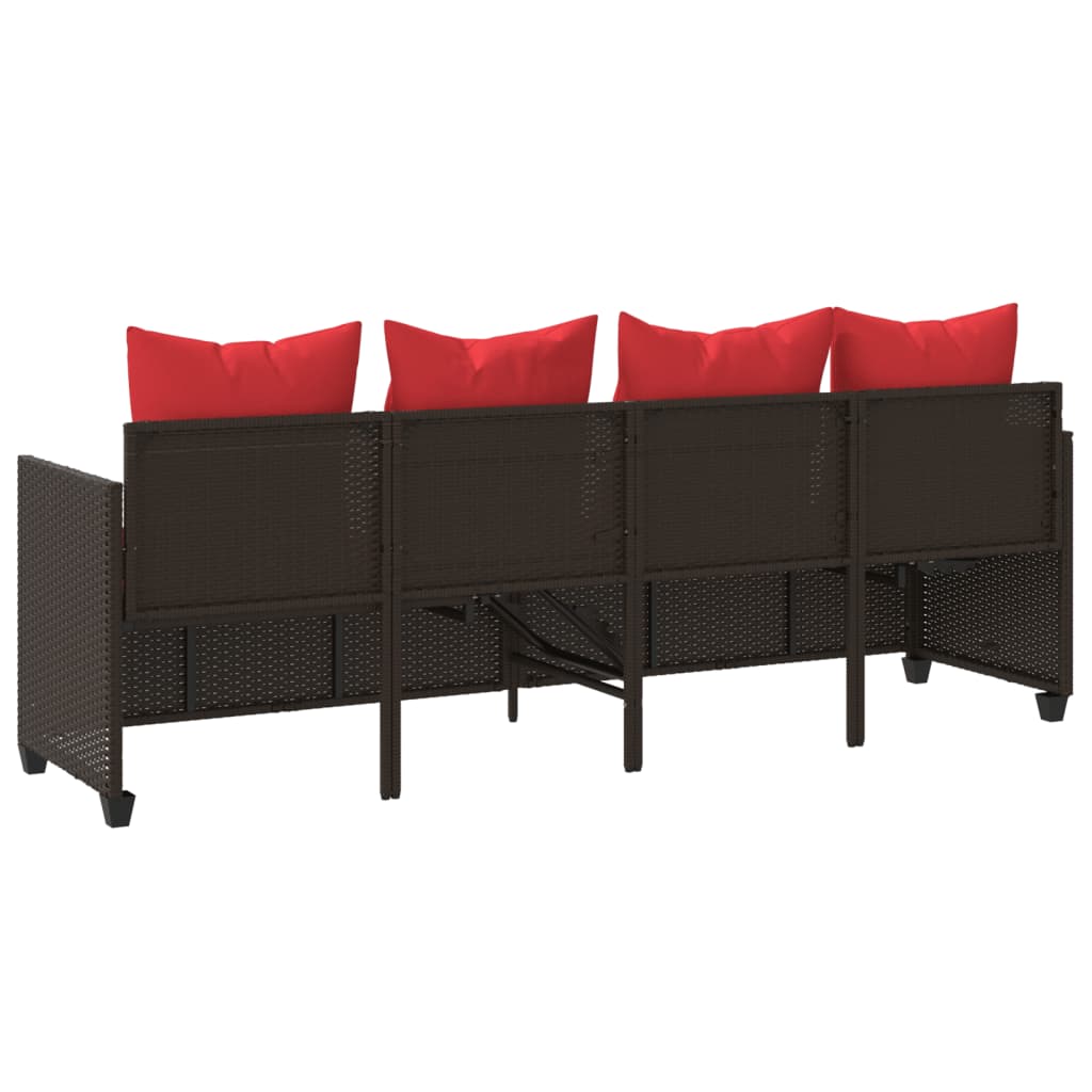 Lettino Prendisole con Cuscini Marrone in Polyrattan
