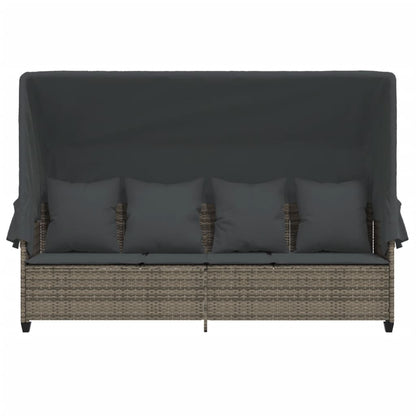 Lettino Prendisole con Baldacchino e Cuscini Grigio Polyrattan - homemem39