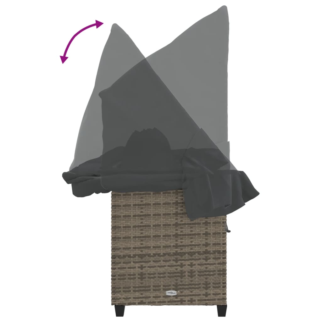 Lettino Prendisole con Baldacchino e Cuscini Grigio Polyrattan - homemem39