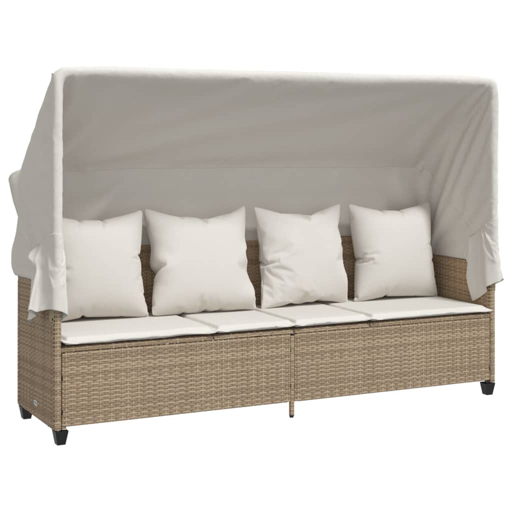 Lettino Prendisole con Baldacchino e Cuscini Beige Polyrattan - homemem39