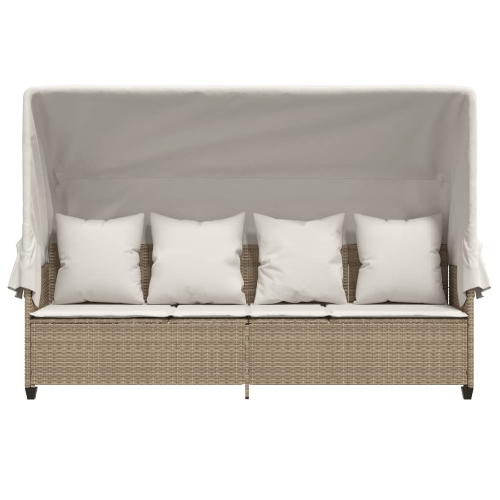 Lettino Prendisole con Baldacchino e Cuscini Beige Polyrattan - homemem39