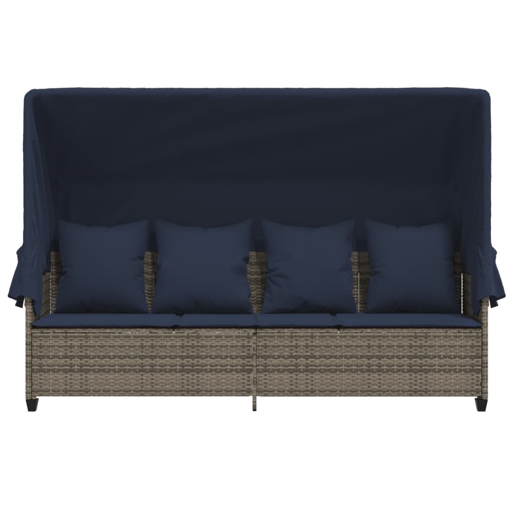 Lettino Prendisole con Baldacchino e Cuscini Grigio Polyrattan