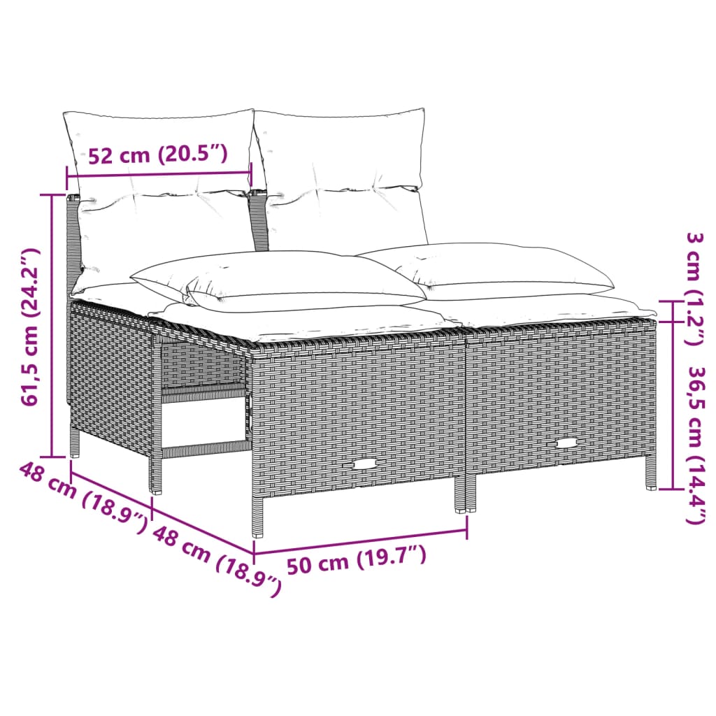 Set Divano da Giardino 4pz con Cuscini Grigio Chiaro Polyrattan | homemem39