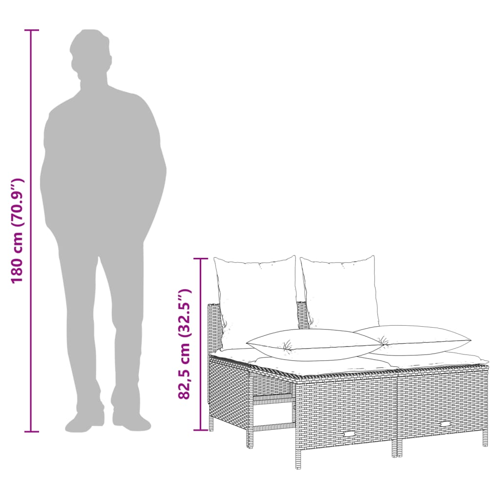 Set Divani da Giardino 4 pz con Cuscini in Polyrattan Grigio - homemem39