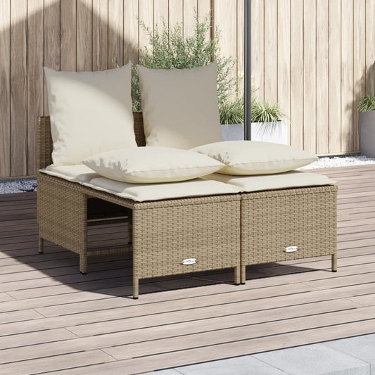 Set Divano da Giardino 4 pz con Cuscini Beige in Polyrattan - homemem39