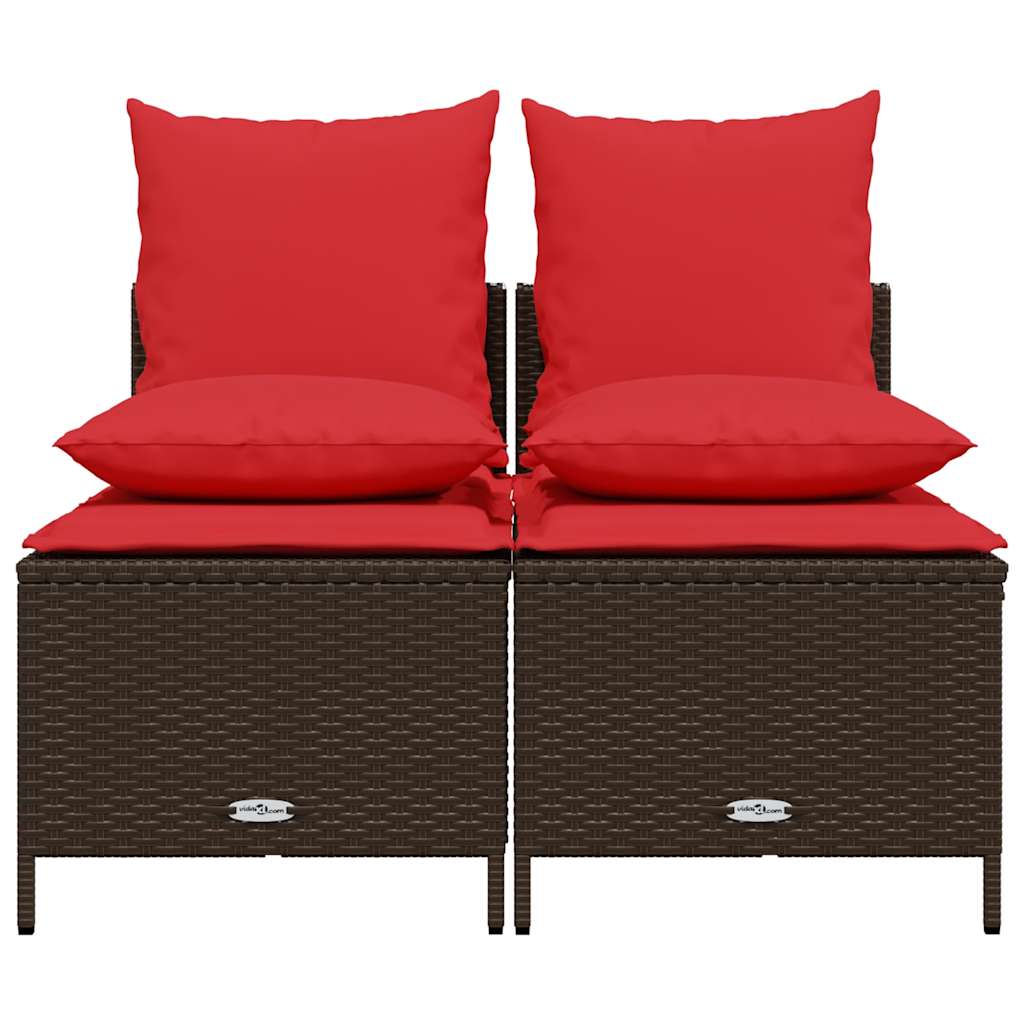 Set Divani da Giardino 4 pz con Cuscini Marrone in Polyrattan